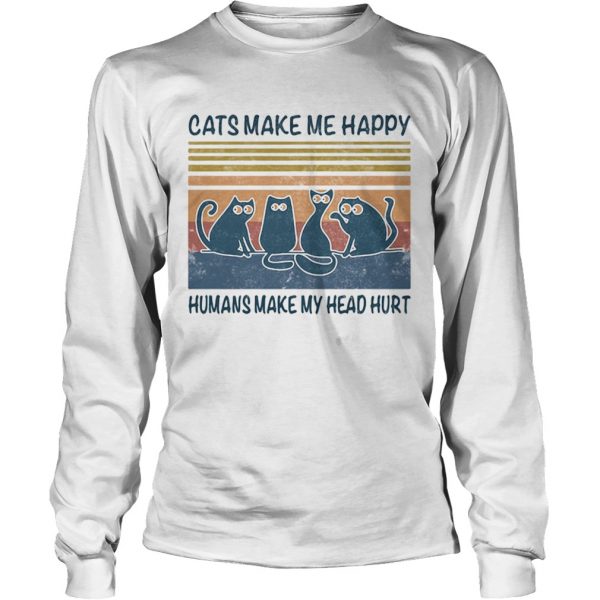 Cats make me happy humans make my head hurt vintage retro black shirt - Image 5