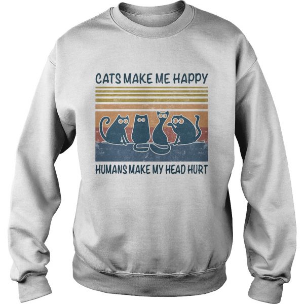 Cats make me happy humans make my head hurt vintage retro black shirt - Image 6