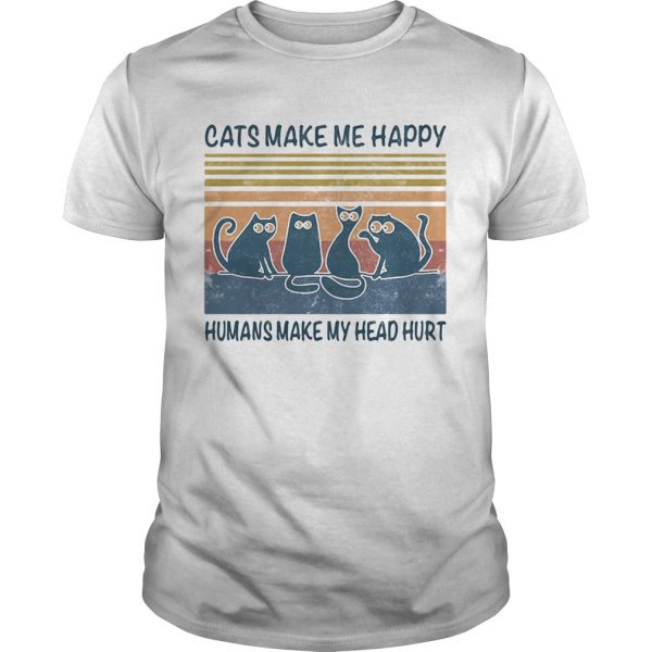 Cats make me happy humans make my head hurt vintage retro black shirt - Image 2