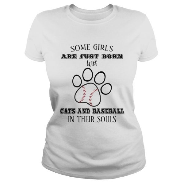 Some girls are just born with cats and baseball in their souls footprint shirt - Image 3
