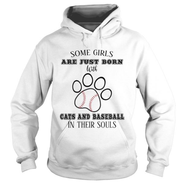 Some girls are just born with cats and baseball in their souls footprint shirt - Image 4