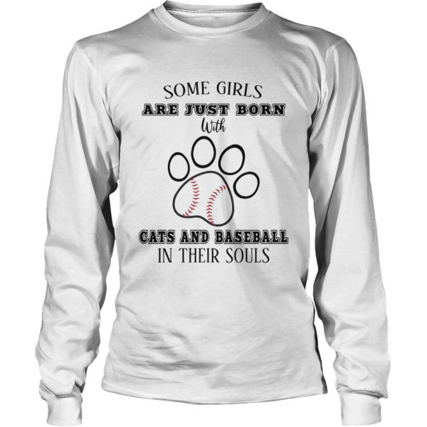 Some girls are just born with cats and baseball in their souls footprint shirt - Image 5