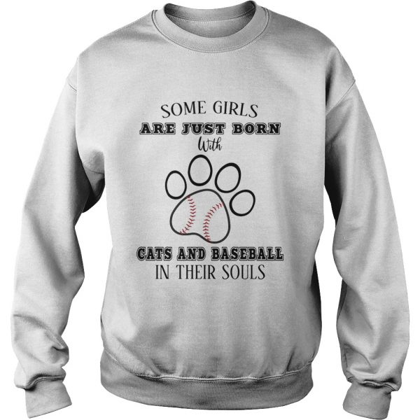 Some girls are just born with cats and baseball in their souls footprint shirt - Image 6