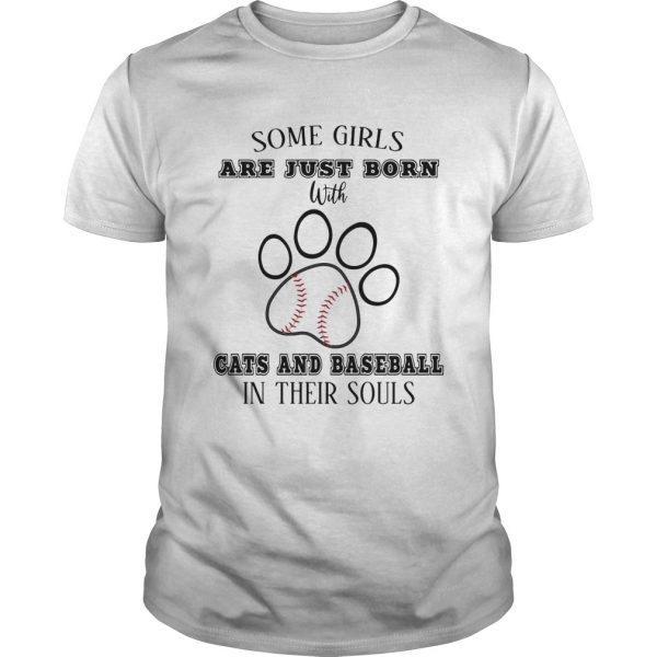Some girls are just born with cats and baseball in their souls footprint shirt - Image 2
