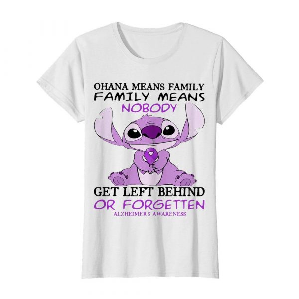 Stitch ohana means family means nobody gets left behind or forgotten alzheimers awareness shirt - Image 3
