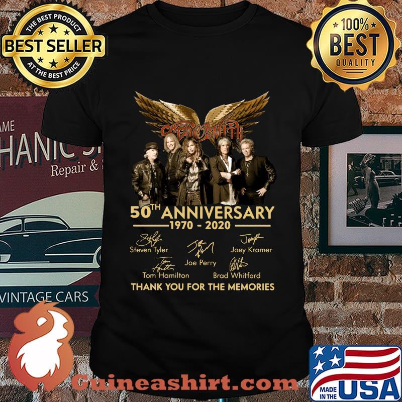 Aerosmith 50th anniversary 1970 2020 thank you for the memories signatures shirt