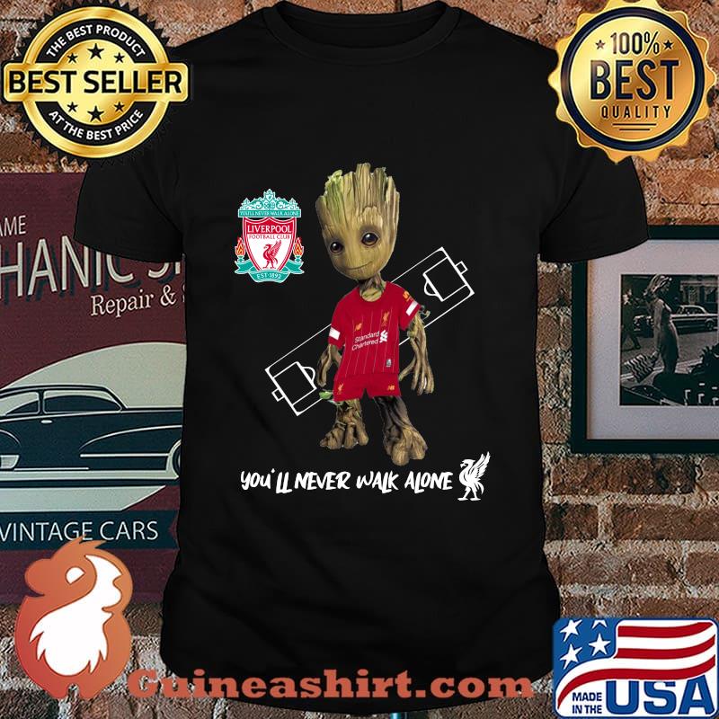 Baby groot liverpool fc you'll never walk alone shirt