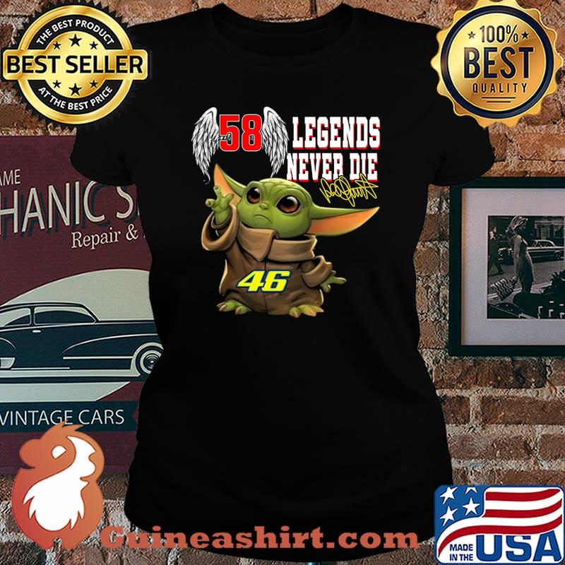 Baby yoda 58 valentino rossi wings legends never die 46 signature s Laides tee