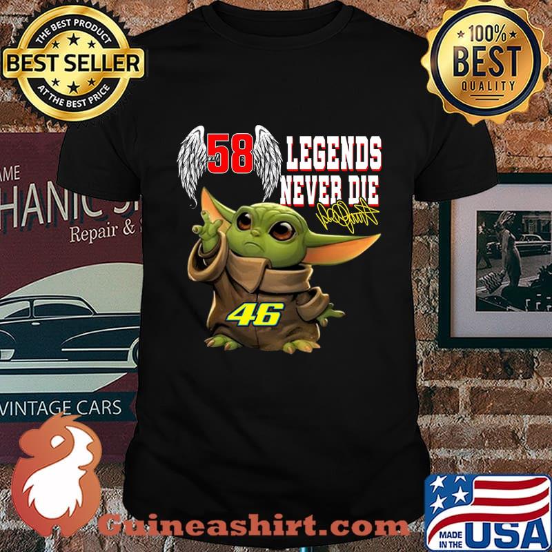 Baby yoda 58 valentino rossi wings legends never die 46 signature shirt