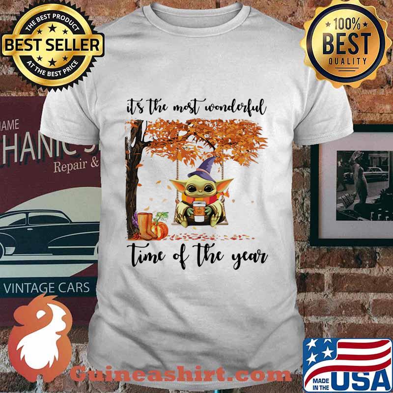 Baby yoda witch it's the most wonderful time of the year leaves tree shirt