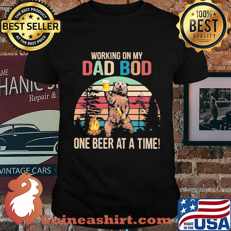 Bear Working on my dad bod one beer at a time Vintage retro shirt