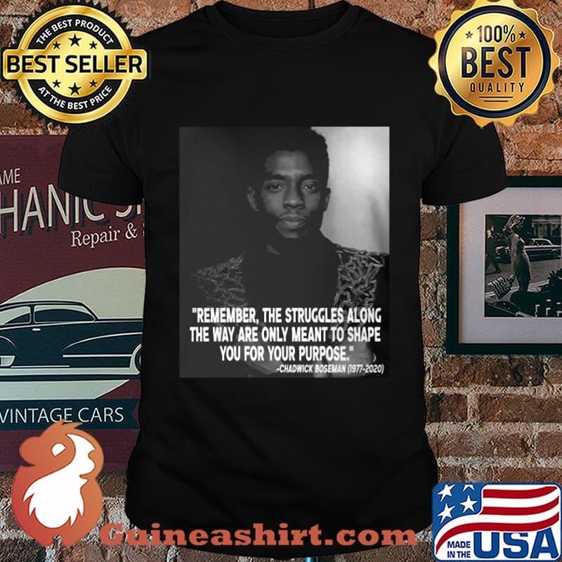 Black panther rip chadwick remember the struggles along the way are only meant to shape you for your purpose 1976 2020 shirt