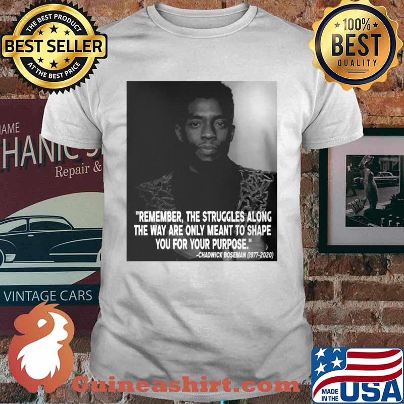 Black panther rip chadwick remember the struggles along the way are only meant to shape you for your purpose 1976 2020 shirt
