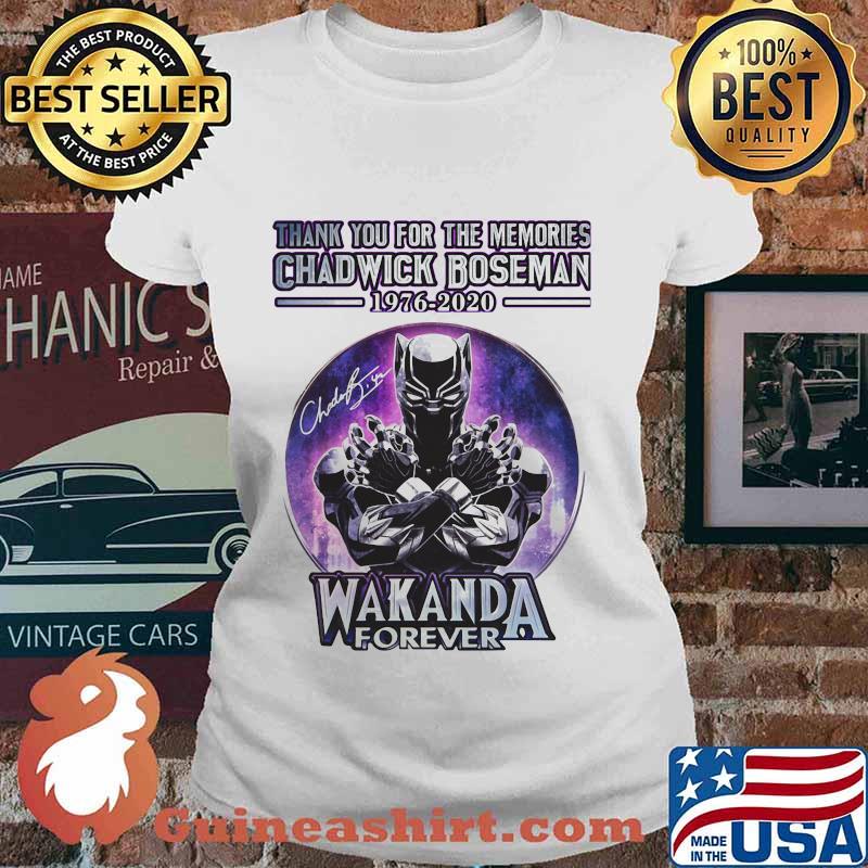 Black panther thank you for the memories chadwick 1976 2020 wakanda forever signature s Ladies tee