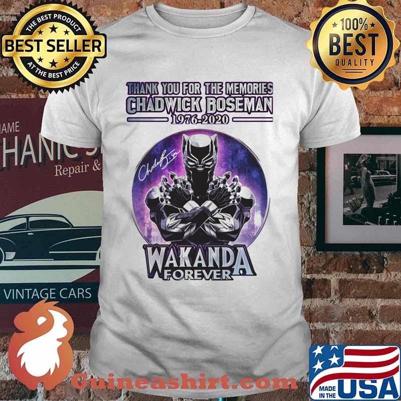 Black panther thank you for the memories chadwick 1976 2020 wakanda forever signature shirt