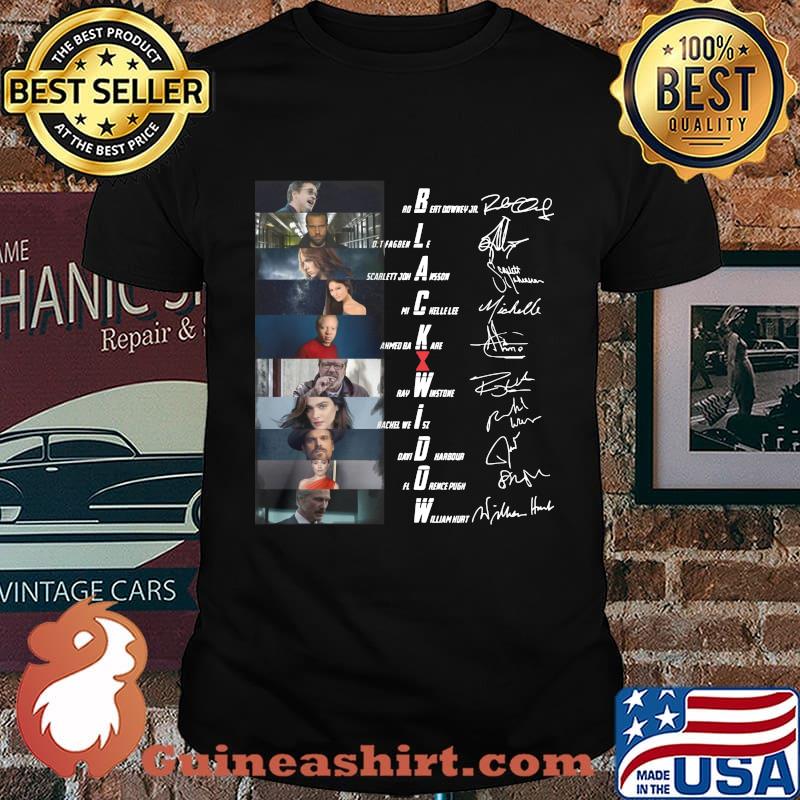 Black widow movie characters signatures shirt