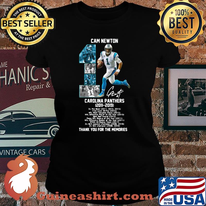 Cam newton 1 carolina panthers 2011 2019 thank you for the memories signature s Laides tee