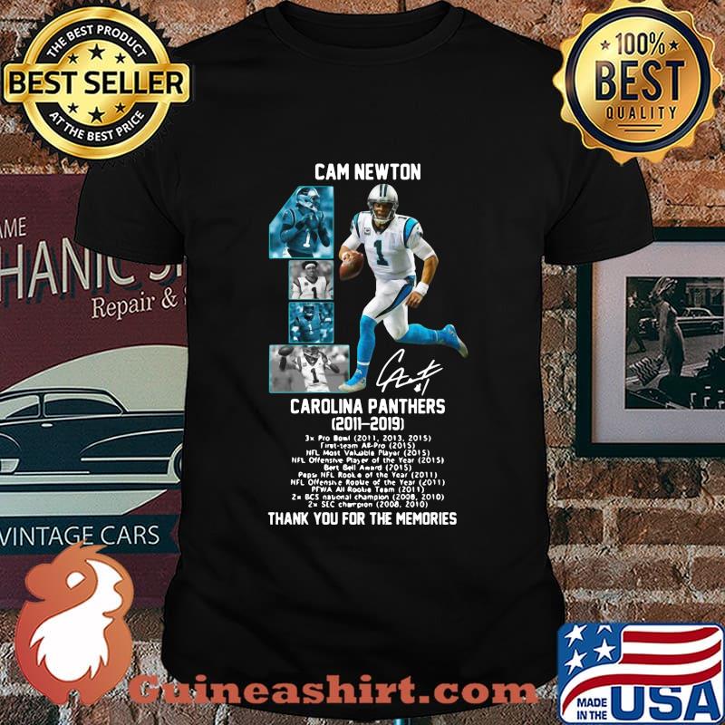 Cam newton 1 carolina panthers 2011 2019 thank you for the memories signature shirt
