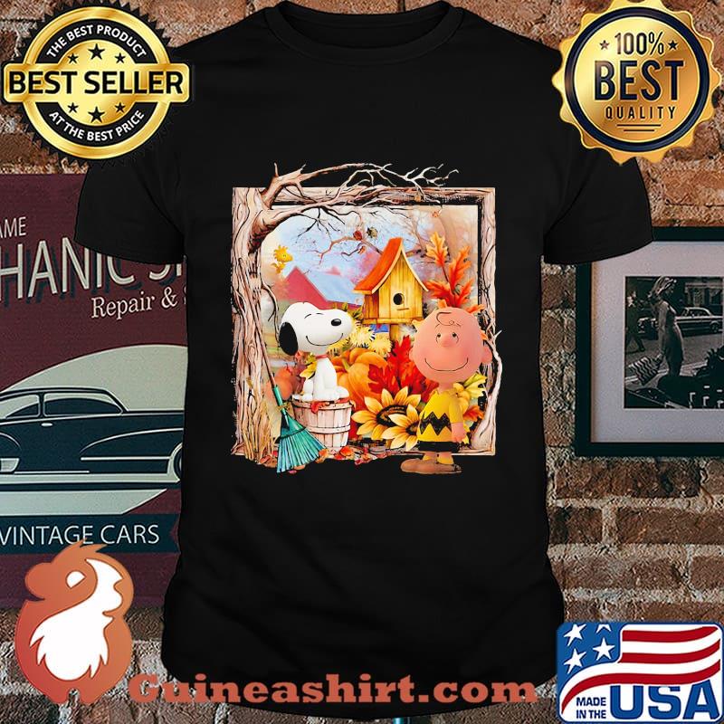 Charlie brown and snoopy fall maple leaves sunflowers shirt