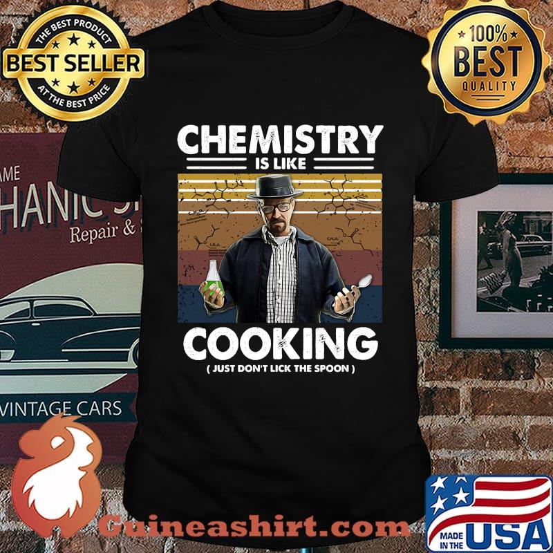 Chemistry is like cooking just don't lick the spoon vintage retro black shirt