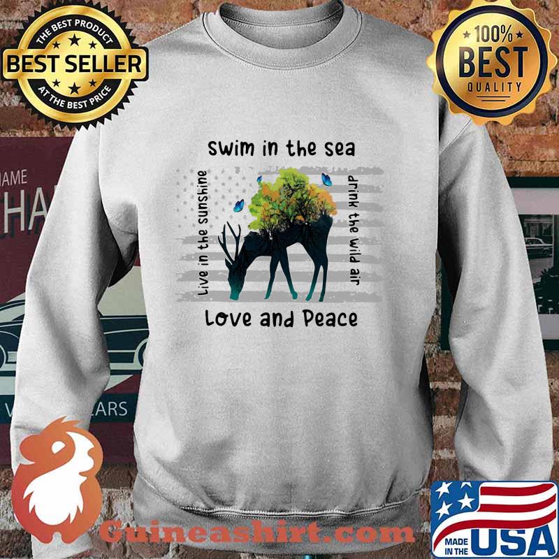 Deer swim in the sea love and peace live in the sunshine drink the wind air s Sweater