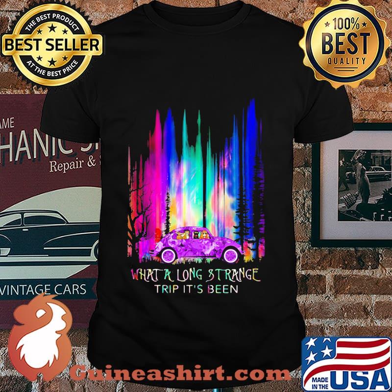 Dogs and girl riding car what a long strange trip it's been shirt