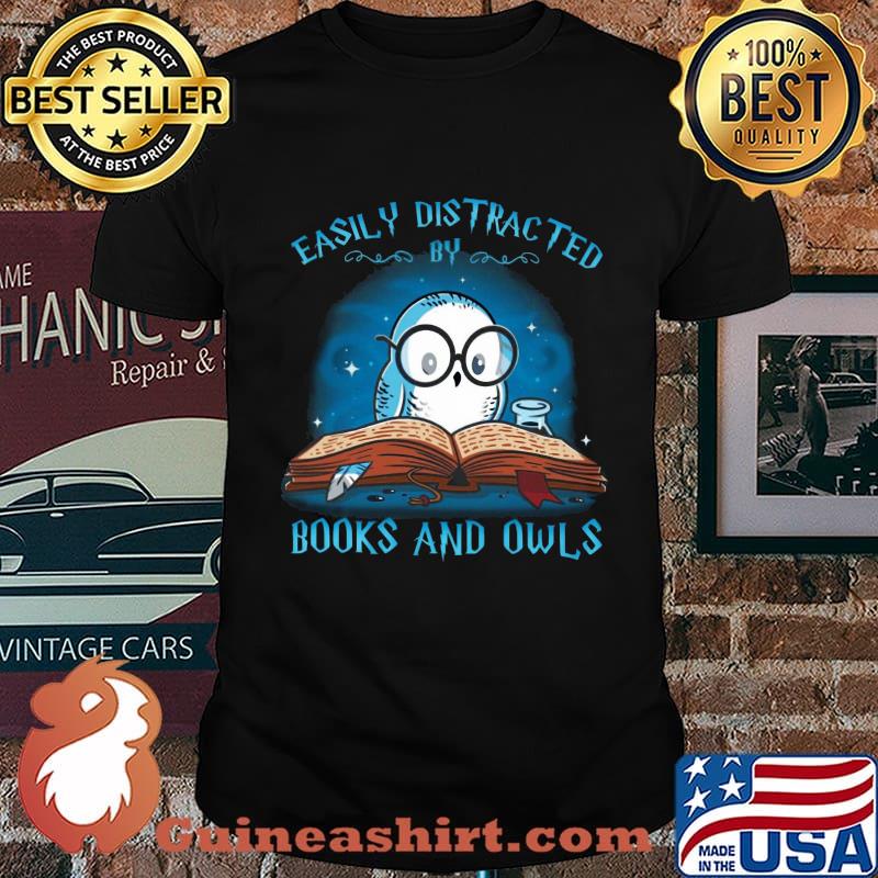 Easily distracted by books and owl shirt