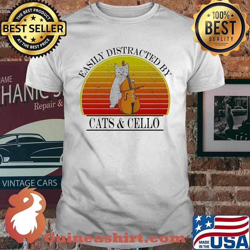 Easily distracted by Cats and Cello Vintage retro shirt