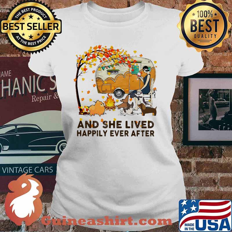 Fall Girl camping with dogs and she lived happily ever after s Ladies tee