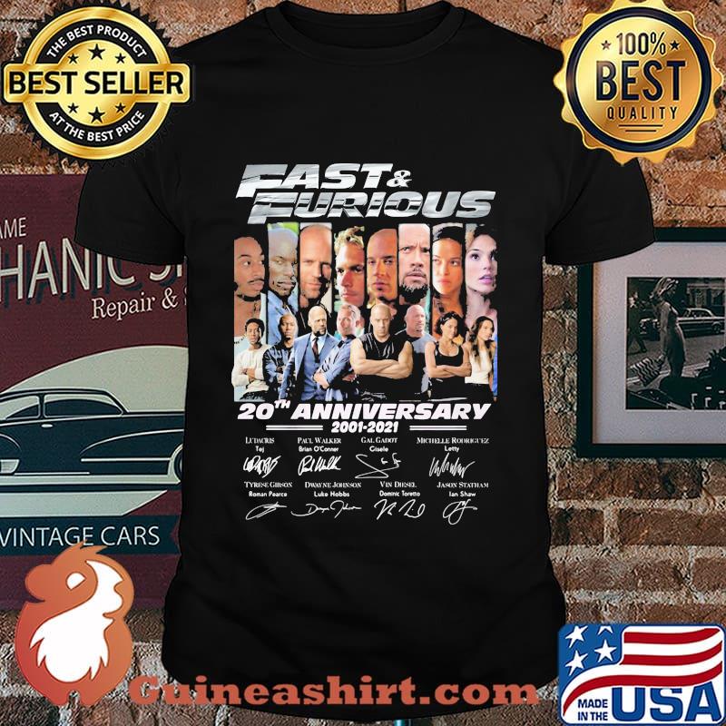 Fast and furious 20th anniversary 2001 2020 thank you for the memories signatures shirt