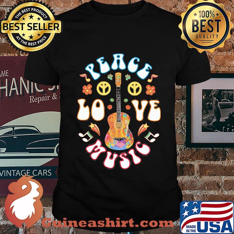 Flower guitar peace love music hippie shirt