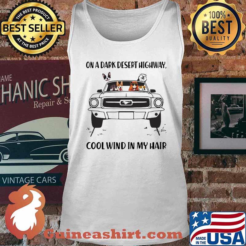 Girl and dogs driving car dinosaur on a dark desert highway cool wind in my hair s Tank top
