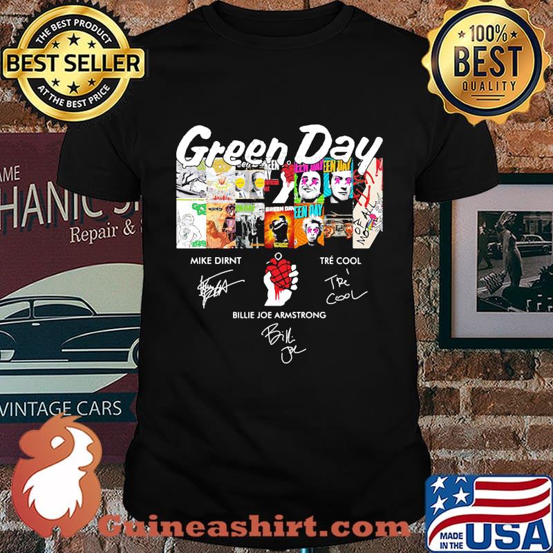 Green day band members signatures shirt