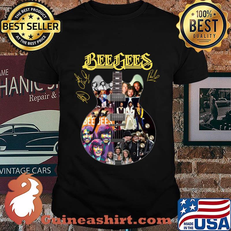 Guitar bee gees band members signatures shirt