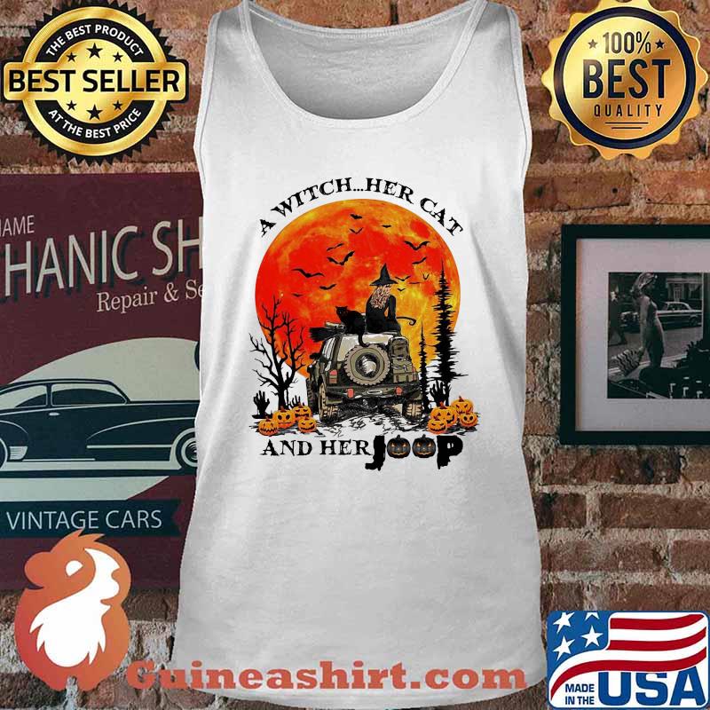 Halloween a witch her cat and her pumpkins sunset s Tank top