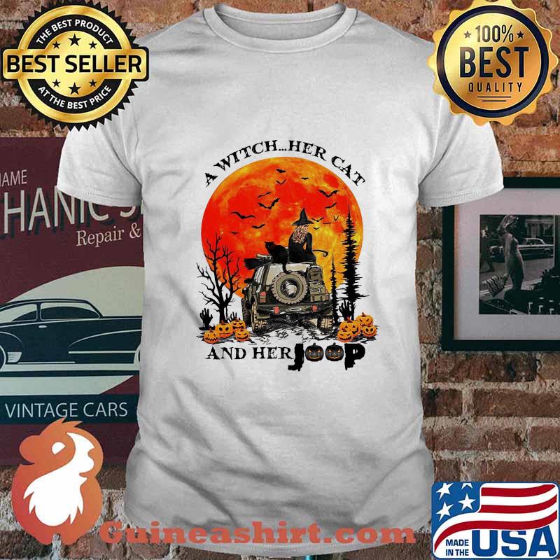 Halloween a witch her cat and her pumpkins sunset shirt