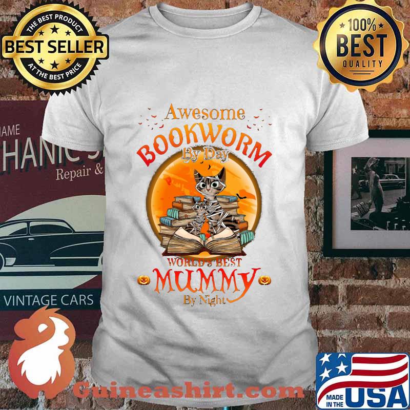 Halloween cat awesome bookworm by day world's best mummy by night shirt