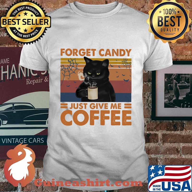 Halloween cat forget candy just give me coffee vintage retro shirt