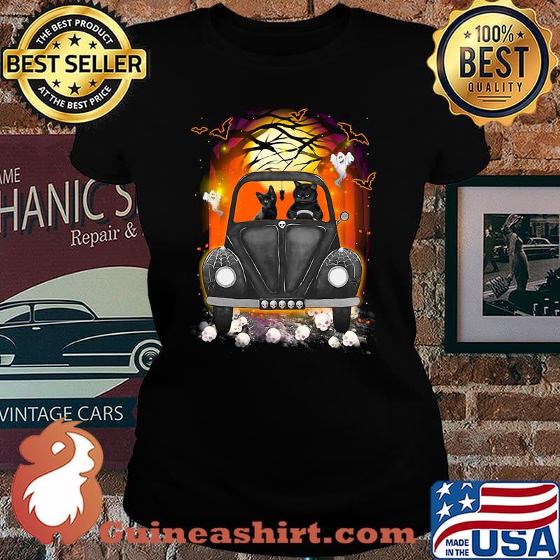 Halloween cats driving car skulls bat s Laides tee