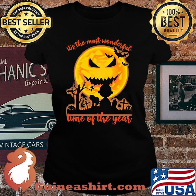 Halloween charlie brown and snoopy it's the most wonderful time of the year moon s Laides tee