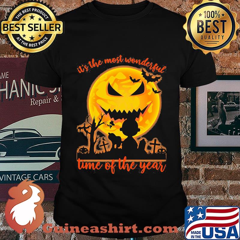 Halloween charlie brown and snoopy it's the most wonderful time of the year moon shirt