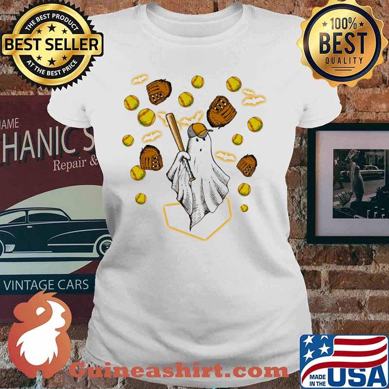 Halloween ghost playing softball s Ladies tee