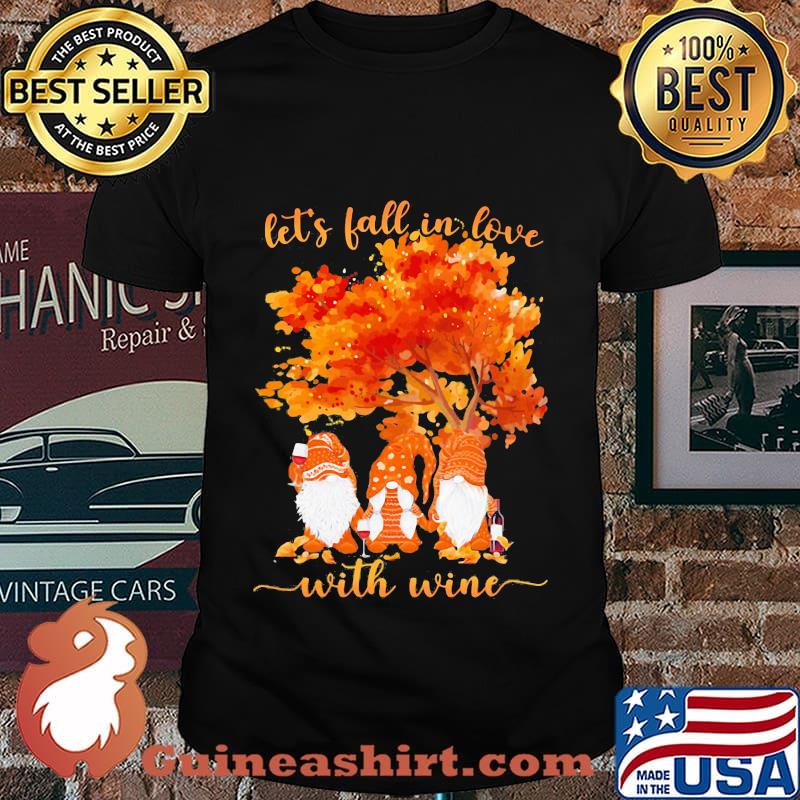 Halloween gnomes let's fall in love with wine maple leaves shirt