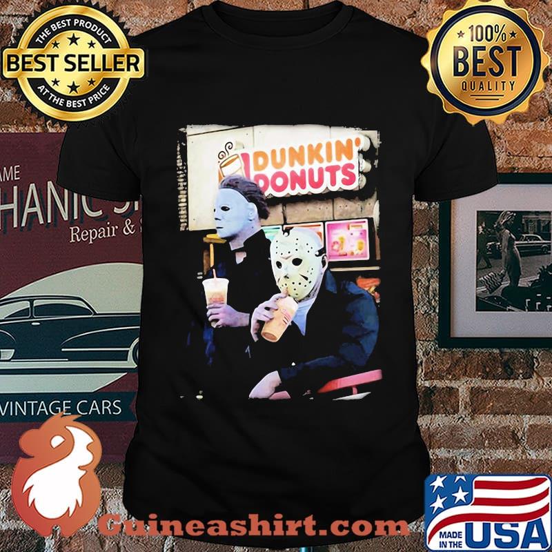 Halloween horror characters drinking dunkin donuts shirt