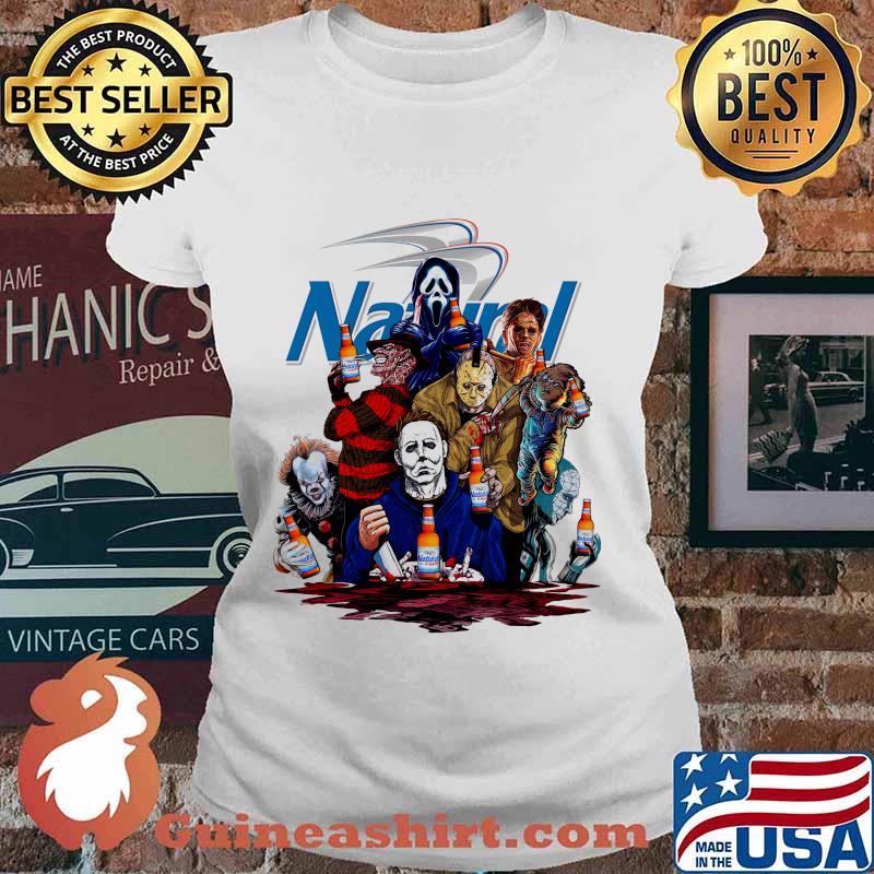 Halloween horror characters drinking natural light s Ladies tee