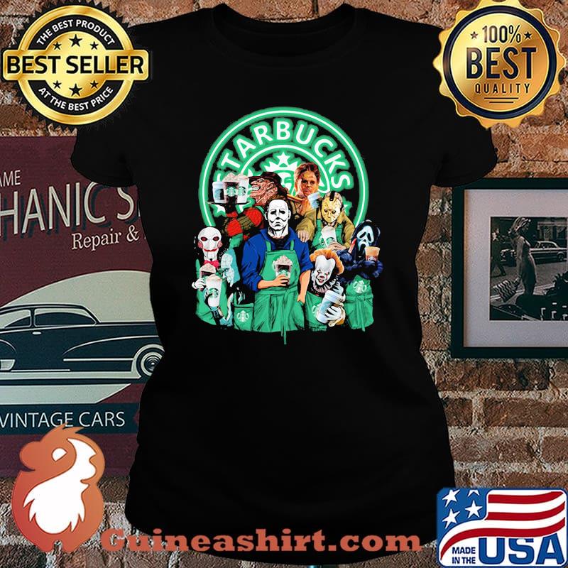 Halloween horror characters drinking starbucks s Laides tee