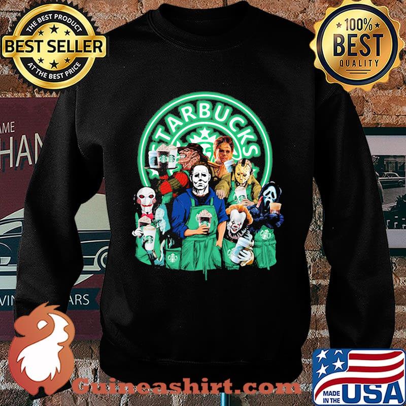 Halloween horror characters drinking starbucks s Sweater