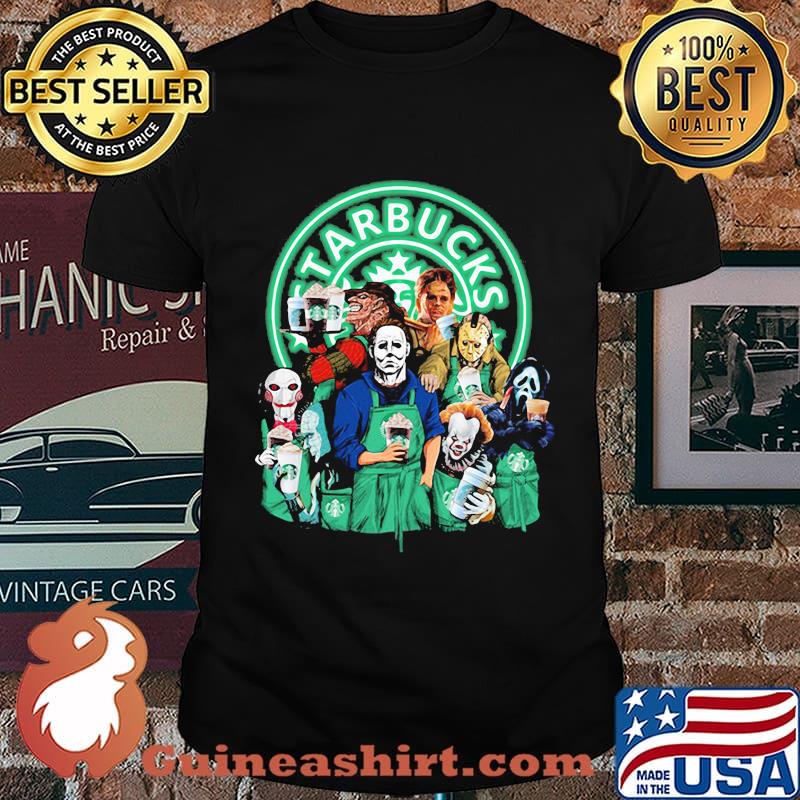 Halloween horror characters drinking starbucks shirt