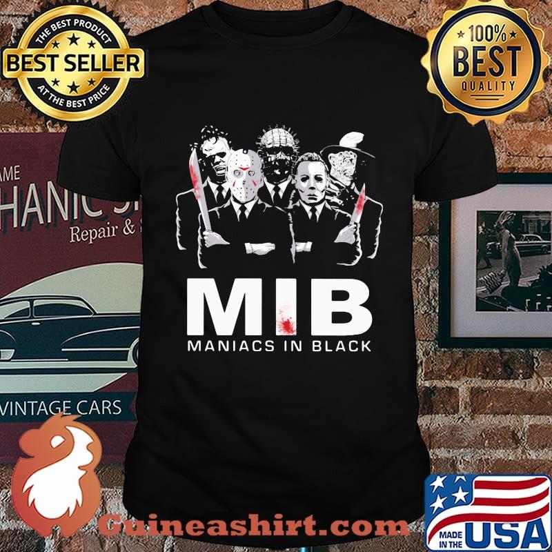 Halloween horror characters mib maniacs in black shirt