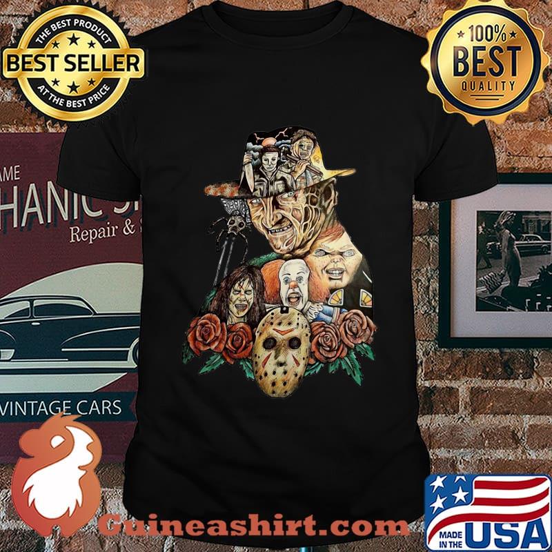 Halloween horror characters roses shirt